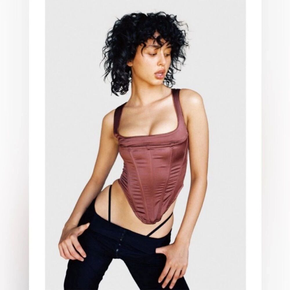 REVOLVE MIAOU Campbell Corset in Brown Women's Medium Sexy Boned Square Neck